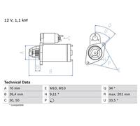FITS MERCEDES-BENZ C-CLASS C 180 KOMPRESSOR STARTER 0986020350 BOSCH