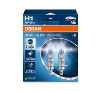 Osram Halogen Headlight Lamp COOL BLUE INTENSE H1 +100% Brightness, up to 5,000K – Duo Box (2)