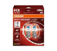 OSRAM NIGHT BREAKER LASER H3, +150% more brightness, halogen headlight lamp, 64151NL-2HB, 12V, Hanging folding box (2 lamps), white