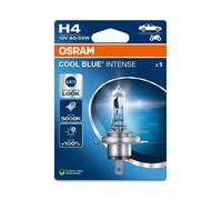 OSRAM COOL BLUE® INTENSE H4, +100% more brightness, up to 5,000K, halogen headlight lamp, LED look, Single Blister (1 lamp)