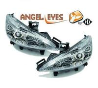 Fits Peugeot 207 06-12 - LHD Projector Headlights Pair Angel Eyes Clear Chrome
