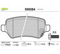 VALEO BRAKE SYSTEMS Brake Pad Set 598584, set of 4, Rear Axle, Fitting Position: Rear Axle, Brake System: TRW
