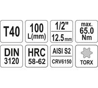 Yato YT-04324 - Socket Bit Torx 1/2 T40 L100 mm