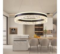 Fitsai Modern LED Pendant Light, Dimmable Round Chandeliers with Remote Control, 3-Color Acrylic Pendant Light Fixture for Living Room Dining Room Bedroom D20in/50cm Black [Energy Class F]