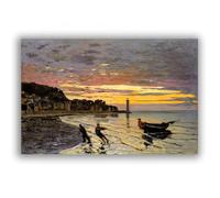 FITSEN Towing a Boat, Honfleur By Claude Monet Oil Painting Reproductions Canvas Prints Impressionist Poster Artwork Canvas Wall Art For Living Room 80x120cm Frameless