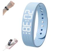 Fitsleeps Silent Vibrating Alarm Watch for Heavy Sleepers ,Adjustable 12-19cm Wake Up Wristband with No-Snooze Vibration, Pedometer, Stopwatch & Travel Alarm Clock for Men and Women(Light blue)