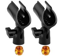 FiTspi 2 Pack Adjustable Microphone Clip Holder, Universal Clips for all Handheld Wired Wireless Mic, Microphone Clamp Holder with 5/8" to 3/8" Mic Screw Adapter