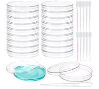 FiTspi 20Pcs Plastic Petri Dish with 20Pcs 2ml Plastic Transfer Pipettes, 90mm x 15mm Diameter Petri Dish with Lids for for Laboratory Use School Projects and Research Science Experiment
