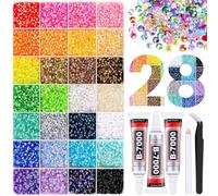 FiTspi 28 Colors 22400Pcs Resin Jelly Rhinestones for Bedazzling, 3mm Flatback Gems for Crafting with 3Pcs 10ml Glue, Bling Crystal Bedazzle Kit for Craft Clothes Mugs Shoes Nail Art