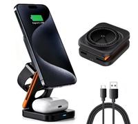 FiTspi 3 in 1 Wireless Foldable Charging Station for IOS Multple Devices | Compatible with MagSafe Wireless Charger Dock, Travel 15W Charger Stand for IOS Phones, for IOS Watch, for AirPods