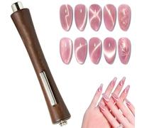 FiTspi 3 in 1 Wooden Handle Nail Cat Eye Magnet, Strong Suction Magnet Wand Stick, Magnets for Cat Eye Gel Polish, Nail Art Magnet Tool for Home DIY Manicure Accessories