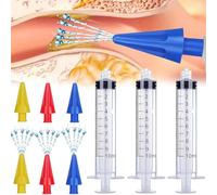 FiTspi 3Pcs 10ml Ear Syringe Kit with 6Pcs Replacement Tip Nozzles, Safe Ear Wax Removal for Blocked Ear Cleaning, Reusable and Washable Ear Cleaner for Safe Home Use (Style B)