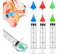 FiTspi 3Pcs 20ml Ear Syringe Kit with 6Pcs Replacement Tip Nozzles, Safe Ear Wax Removal for Blocked Ear Cleaning, Reusable and Washable Ear Cleaner for Safe Home Use (Style A)
