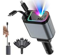 FiTspi 4 in 1 Retractable Car Charger with Starry Sky Light, 66W Fast USB C Car with 180° Adjustable Car Adapter Compatible with IOS 15/14/13/12 Galaxy S24/S23 Android Devices-Cars,SUVs,RVs,Trucks