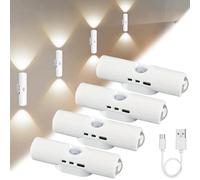 FiTspi 4 Pack Motion Sensor Rechargeable Wall Light, 3 Color Rechargeable LED Cupboard Light, USB Magnetic Stick-On Sensor Step Night Light for Stairs, Living Room, Bathroom, Hallway, Under Cabinet