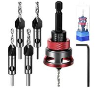 FiTspi 6Pcs Countersink Drill Bit Set with Depth Stop, 1/4 Inch Hex Shank, 3.2/2.8mm Drill+8/10mm 82° Counter-Bore, Precise Drills for Woodworking, Plywood, MDF and DIY Projects