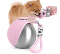 FiTspi Foldable Pet Water Bottle for Travel, 2-in-1 Portable Dog Water Bottle for Dogs, Stainless Steel Bottles & Silicone Bowl, 285ml Leak-Proof Pet Drink Dispenser for Walking Hiking (Pink)