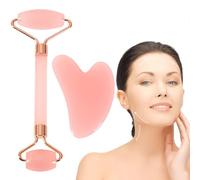 FiTspi Gua Sha & Jade Roller Kit, Rose Quartz Roller with Guasha Stone, Skincare Tools for Women, Facial Massager Roller for Face,Eye,Neck,Relieve Fine Lines and Firming Facial