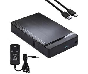 FiTspi Hard Drive Enclosure, USB 3.0 to SATA HDD External Hard Drive for 2.5"/3.5" SSD HDD Disk up to 18TB with DC Power Adapter, 5Gbps SSD Enclosure for Windows Linux MmacOS