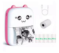 FiTspi Mini Thermal Printer, 200DPI Wireless BT4.0 Recharge Printing Machine Compatible with Android or iOS, for Printing Photos,Lists,Notes (Pink Printer+1Pc Printer Paper+5Pcs Sticker Paper)