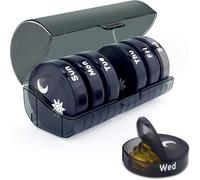 FiTspi Pill Organiser 2 Times a Day, Travel Pill Case 7 Day AM PM Weekly, Medicine Organizer Container Dispenser Tablet Storage for Pills, Vitamin, Medication and Tablets (Black)