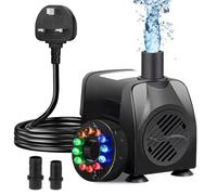 FiTspi Submersible Water Pump, 16W 800L/H Adjustable Fountain Pump with 12 Color LED Light for Water Feature Outdoor Small Pond, Indoor or Outdoor Fountain with 1.45M Power Cord and 2 Nozzles