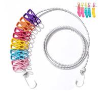 FiTspi Travel Washing Line, Portable Camping Washing Line with 12 Colorful Pegs, Elastic Retractable Clothesline for Indoor Laundry Drying Clothesline,Outdoor Camping Accessories