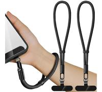 FiTspi Wrist Strap Lanyard for Phone, 2 Pack Adjustable Anti-Lost Phone Straps, Woven Hanging Wrist Straps Lanyard with Tether Pad Patch Compatible with Mobile Phones Cameras Keys Bags (Black)