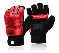 FitsT4 Half Mitts MMA UFC Training Boxing Punch Bag Kickboxing Sparring Grappling Martial Arts Muay Thai Taekwondo Wrist Wraps Support Gloves for Women Men Kids,Red,XL