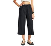 FitsT4 Sports Women's Hiking Pants Outdoor Trousers 3/4 Length Wide Cut Summer Hiking Capris Lightweight Trekking Joggers Breathable with Large Pockets Black XXL