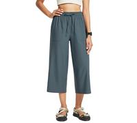 FitsT4 Sports Women's Hiking Pants Outdoor Trousers 3/4 Length Wide Cut Summer Hiking Capris Lightweight Trekking Joggers Breathable with Large Pockets Grey L