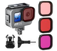FitStill 263FT/80M Aluminum Alloy Waterproof Case for GoPro hero 13/12/11/10/9 Black with 2 Cold Shoe Bracket Snorkel Magenta Filters