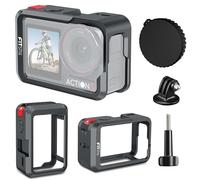 FitStill -Protective Case for DJI Osmo Action 5 pro/Action 4/Action 3, Multifunctional Aluminum Cage, Anti-Scratch Metal Housing with Silicone Lens Protector and Cold Shoe Design