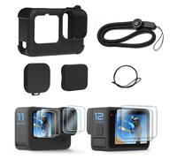 FiTSTILL Silicone Sleeve Case for Go Pro Hero 12/Hero 11/Hero 10/Hero 9 Black, Lens Caps & Screen Protectors & Lanyard for Go Pro Hero 12/11/10/9 Black Accessories Kit