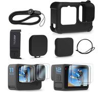 FitStill Silicone Protective Case Set for Go Pro Hero12 /Hero11 /Hero 10 /Hero 9 Black, Battery Side Cover + Lens Cover + Screen Protector + Lanyard (For Go Pro Hero 12/11 /10/9 Black) Accessory Kit
