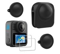 FiTSTILL Silicone Protective Set for Gopro Max 2, Tempered Glass Screen Protector + Lens Cover + Full-Cover Protective Case, 9H Hardness Dustproof and Scratch-Resistant, Max 2 Accessories