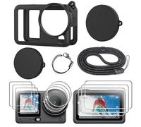 FiTSTILL Silicone Rubber Case+3Pack Tempered Glass Protector Compatible for DJI Osmo Action 6,Rubber Case&Lens Caps&Screen Protectors&Lanyardfor Protective Full Cover Shell Action6 Accessories Kit