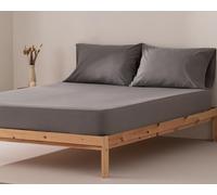 Fitted Bed Sheet 100 x 200 x 30 cm, 100% Cotton, Breathable, Adjustable, Dark Grey