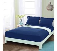 Fitted Bed Sheet 3 Piece, 100% Egyptian Cotton 35Cm Extra Deep Sheets, 600 Thread Count Luxury Hotel Quality, Soft Cool & Crisp Elastic Fitted Sheet - Navy Blue Solid, Double Size.