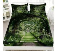 Fitted Bed Sheet 4ft Small Double 48x75 inch - Extra Deep Fitted Sheet Garden Path for Mattresses up to Deep Pockets 12 inch Green Soft Brushed Microfiber - Wrinkle Fade Resistant Anti-allergy