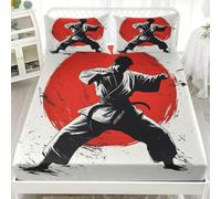 Fitted Bed Sheet 4ft Small Double 48x75 inch - Extra Deep Fitted Sheet Japanese Style Kung Fu Karate Symbol for Mattresses up to Deep Pockets 12 inch White Soft Brushed Wrinkle Fade Resistant