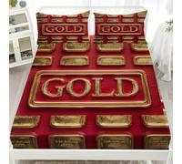 Fitted Bed Sheet Super King 72x80 inch - Extra Deep Fitted Sheet Stacked Gold Bars Pattern for Mattresses up to Deep Pockets 12 inch Red Soft Brushed Microfiber - Wrinkle Fade Resistant Anti-allergy
