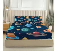Fitted Bed Sheets Cartoon Planet Star Blue 30Cm Deep Fitted Sheet & 2 Pillow Cases Set - Hotel Quality Brushed Microfibre - Breathable & Fade Resistant (Set Of 3) Single 35.5" X 75"(90 X 190 Cm)