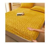 Fitted Bed Sheets Double Winter Warm Bed Sheet Yellow Color Velvet Fleece Linen Single Plush drap de lit 2 personnes Thick Cover(Yellow,SKing 200x220x30cm)