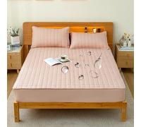 Fitted Bed Sheets,Quilted Waterproof Breathable Mattress Protector Cover, Sheet With Soy Protein Fiber, For Single Double King Super Size(Pink,200cm x 220cm)