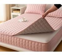 Fitted Bed Sheets, Sheet Mattress Protector Topper, Full Zippered 6-Sided Encasement, Quilted Soft & Skin-Friendly, Breathable Comfortable(Pink,150 x 200 x 20cm)