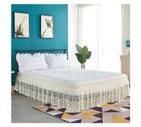 Fitted Bed Valance Sheets Pretty Design 18 Inch High Delicate Ruffles Lace Floret Bed Skirt With Strong Elastic Belts -Women/Lady/Girls Love Base Bed Skirt Double(Beige,King 200 x 200x 45cm)