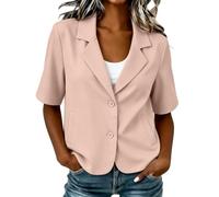 Fitted Blazers for Women Women Summer Lightweight Short Sleeve Blazers Suits with Pockets Button Breathable Outerwear Cropped Jacket Casual Office Spring Wear Open Front Soft Elegant Outerwear Pink