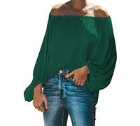 Fitted Blouse Women Women's Spring and Summer Off Shoulder One Shoulder Plain Color Simple Sleeve Loose Long Sleeved T Shirt Casual Womens Womens Christmas Sparkle Tops Women White Tops