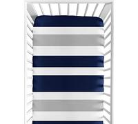 Fitted Crib Sheet for Navy Blue and Grey Stripe Baby/Toddler Bedding - Stripe Print